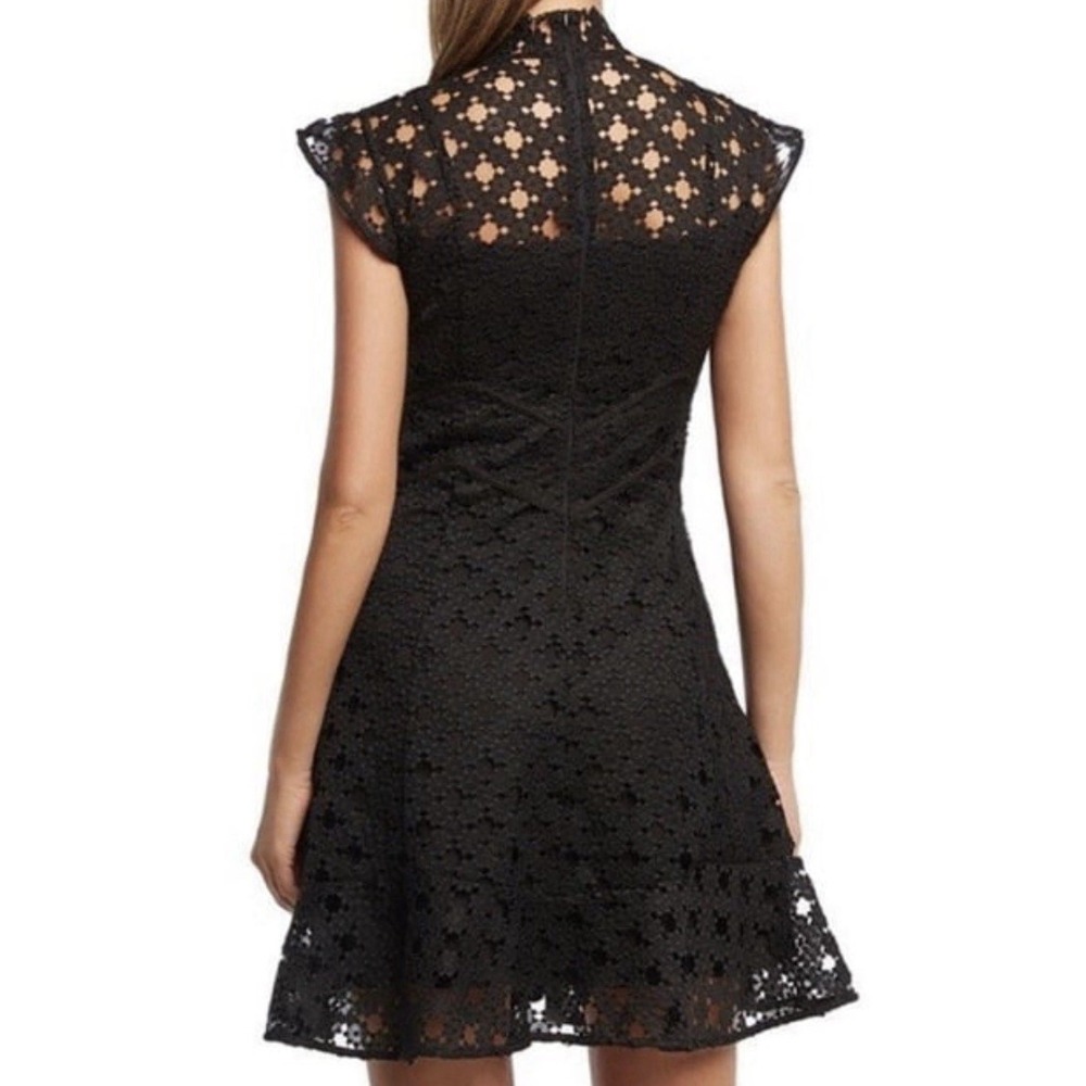 Bardot Black Lace Dress US 4 XS High Neck Cap Sleeve Fit Flare NWT - Picture 5 of 11